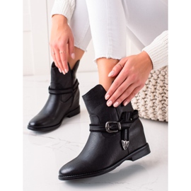 TRENDI Botas de cuña con estilo negro 1