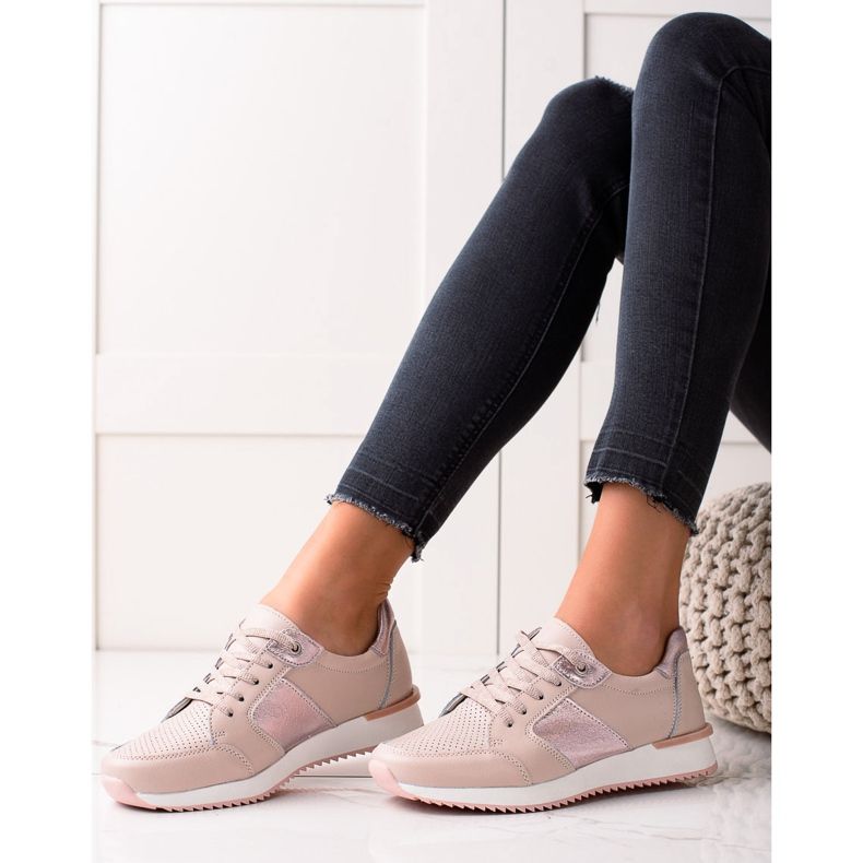 Zapatillas VINCEZA de piel en polvo rosa 1