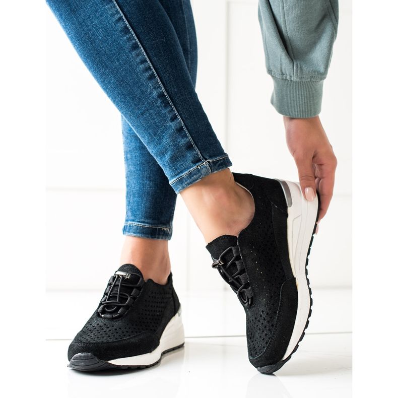 Deportivas de piel con purpurina VINCEZA negro 1