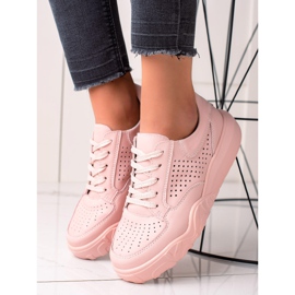 Zapatillas VINCEZA de piel calada rosa 1