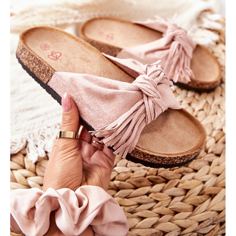 FW1 Pantuflas Taryne rosas en la suela de corcho rosado 1