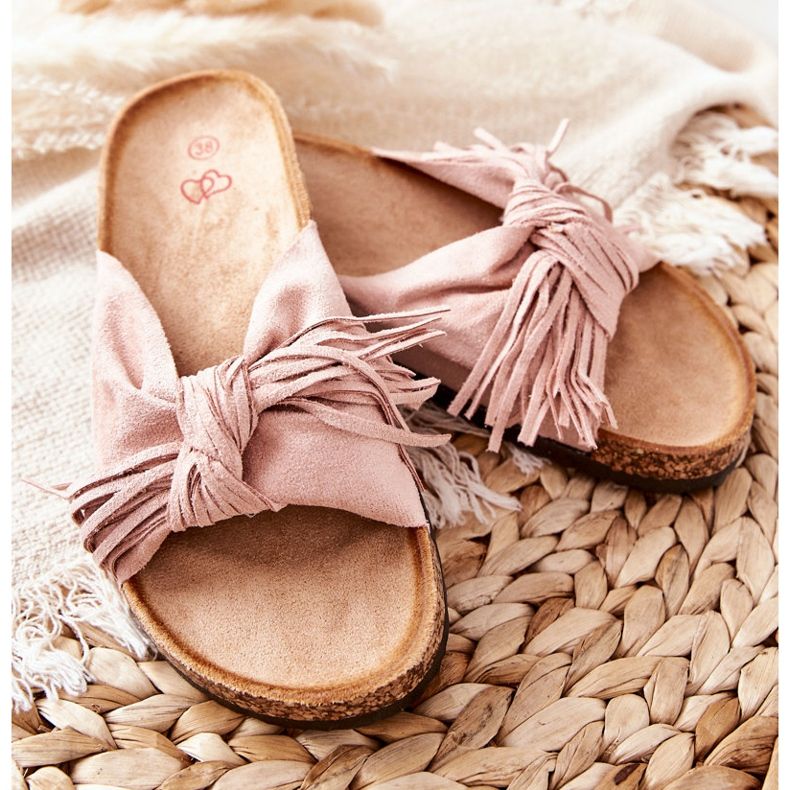 FW1 Pantuflas Taryne rosas en la suela de corcho rosado 2