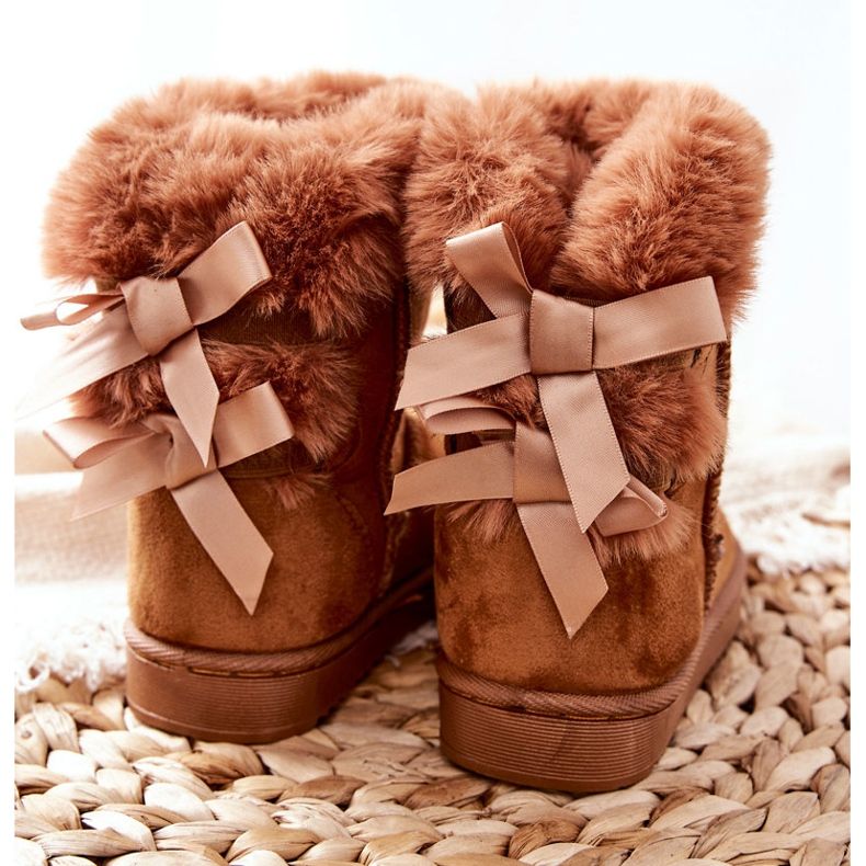FR1 Botas cálidas para niños con lazos Botas de nieve funky de color caqui marrón 1