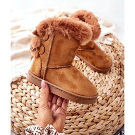 FR1 Botas cálidas para niños con lazos Botas de nieve funky de color caqui marrón 2