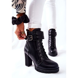 POTOCKI Botas en un poste alto negro atada fasha 4