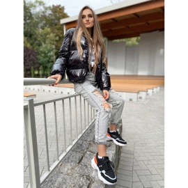 SHELOVET Zapatillas cómodas de moda negro naranja plata 1
