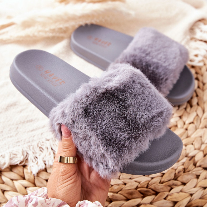 PH1 Pantuflas de goma con forma de piel gris Emmie 1