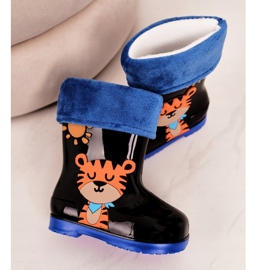 Botas de lluvia cálidas negras para niños con un tigre negro azul naranja 4