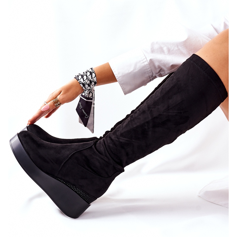 S.Barski Botas de cuña de ante S. Barski Black Celina negro 5