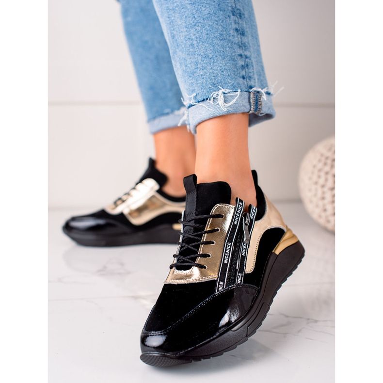 W. Potocki Zapatillas deportivas negras y doradas de piel Potocki negro dorado 1