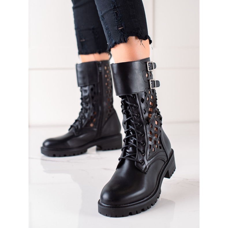 Sweet Shoes Trabajadores calados de moda negro 1