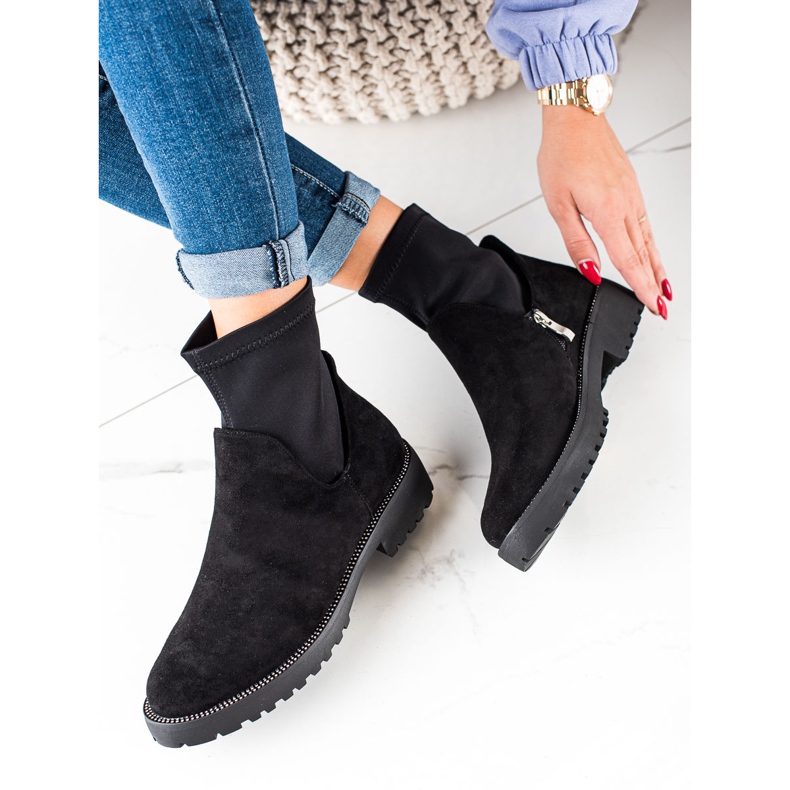 Bella Star Botines de ante sin cordones negro 2