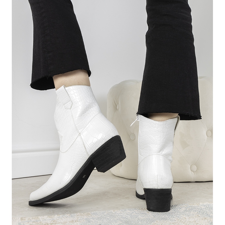 Botas de vaquero blancas con estampado de piel de cocodrilo Aurore blanco 1