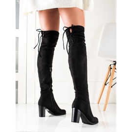 TRENDI Botas de tacón alto hasta el muslo negro 1