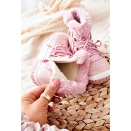 PE1 Botas de nieve cálidas con estrellas de piel rosa rosado 1