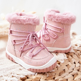 PE1 Botas de nieve cálidas con estrellas de piel rosa rosado 6