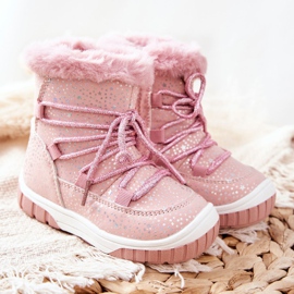 PE1 Botas de nieve cálidas con estrellas de piel rosa rosado 7