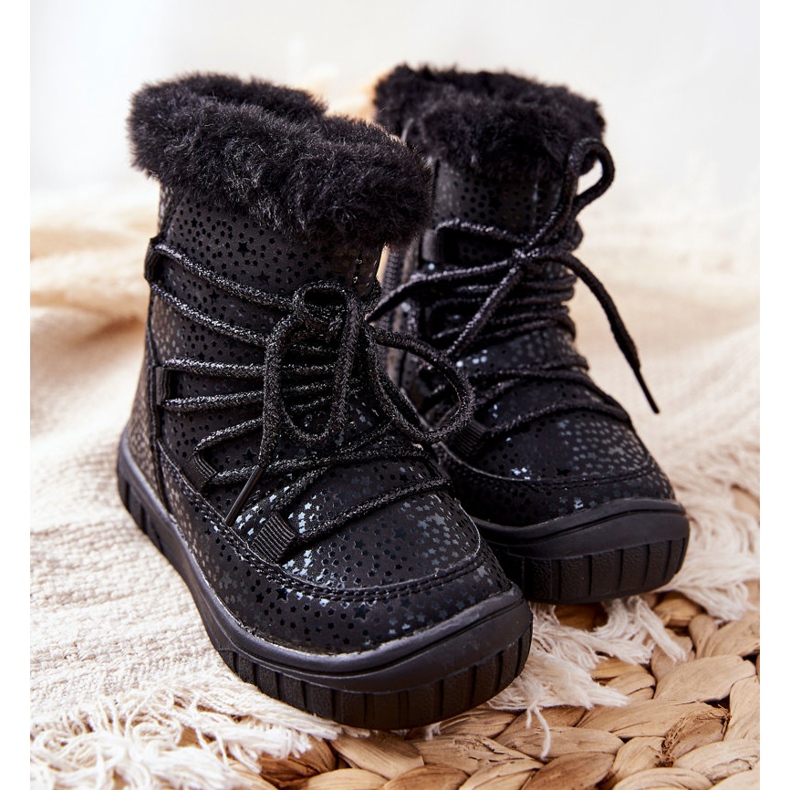 PE1 Botas de nieve cálidas negras con piel negro 1
