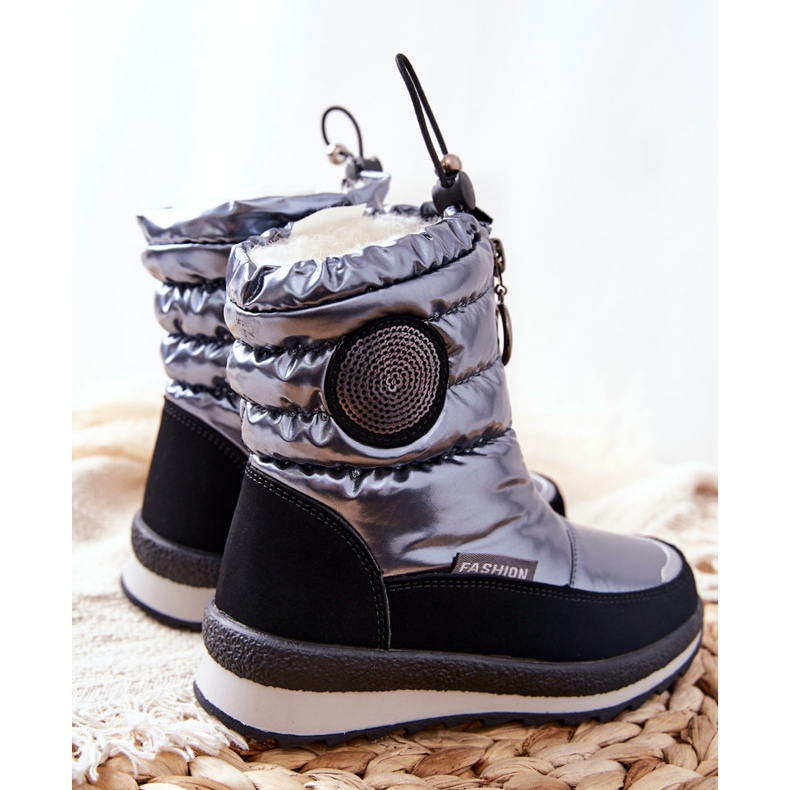 PE1 Botas de nieve altas de lana cálida Gris Lucia negro plata 1