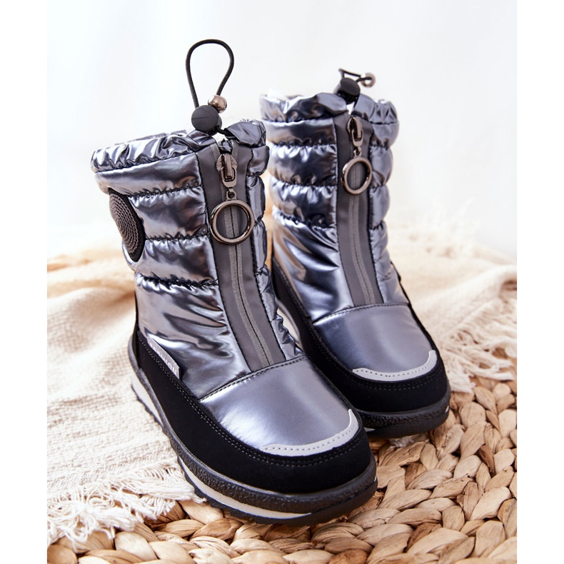 PE1 Botas de nieve altas de lana cálida Gris Lucia negro plata 2