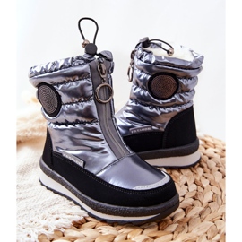 PE1 Botas de nieve altas de lana cálida Gris Lucia negro plata 5