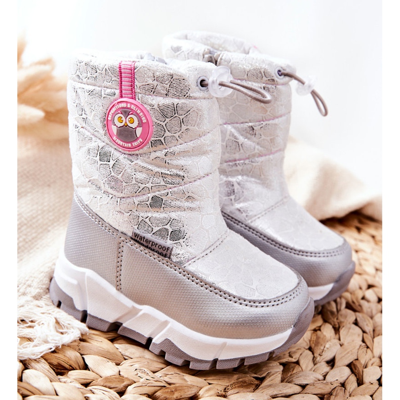 PJ2 Botas de nieve cálidas para niños con cremallera Laoth blanco plateado 1