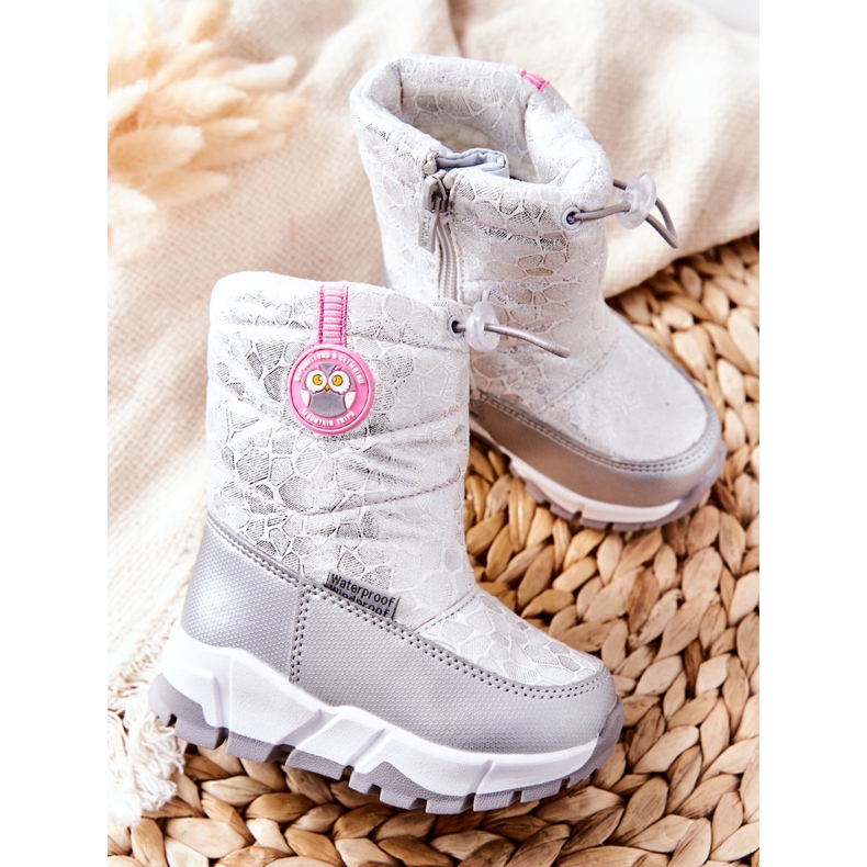 PJ2 Botas de nieve cálidas para niños con cremallera Laoth blanco plateado 2