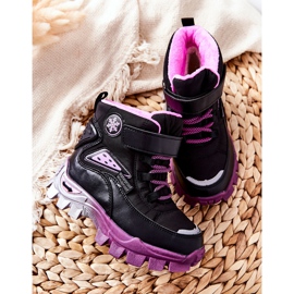 PJ2 Botas de nieve cálidas para niños con velcro Tannis Negro-Rosa rosado 8