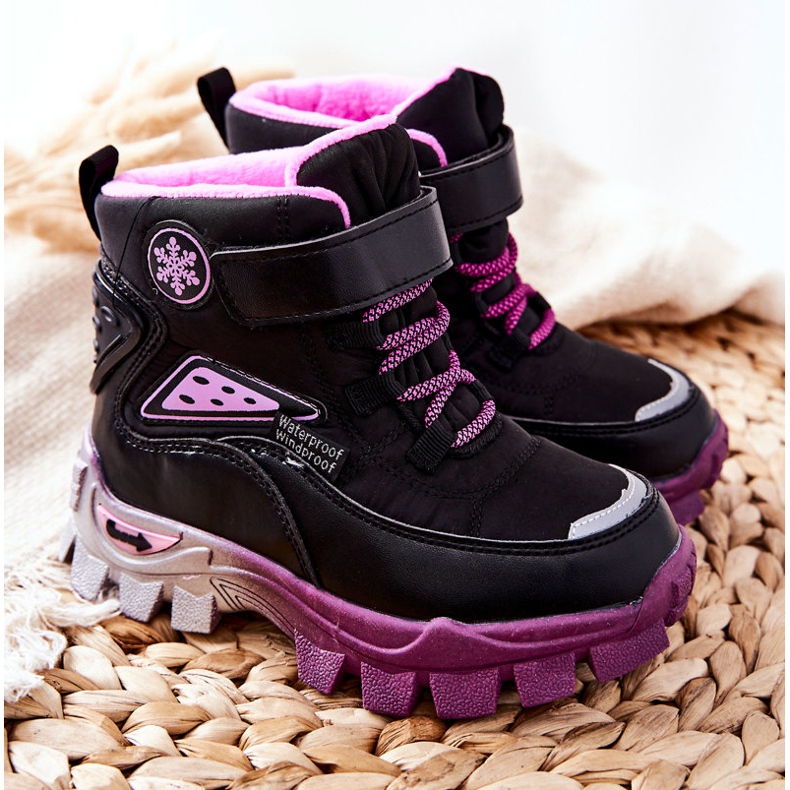 PJ2 Botas de nieve cálidas para niños con velcro Tannis Negro-Rosa rosado 1 PJ2 Botas de nieve cálidas para niños con velcro Tannis Negro-Rosa rosado 1