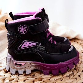 PJ2 Botas de nieve cálidas para niños con velcro Tannis Negro-Rosa rosado 4