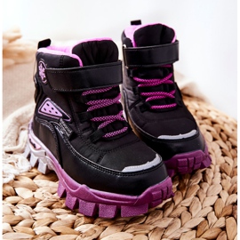 PJ2 Botas de nieve cálidas para niños con velcro Tannis Negro-Rosa rosado 7