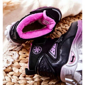 PJ2 Botas de nieve cálidas para niños con velcro Tannis Negro-Rosa rosado 6