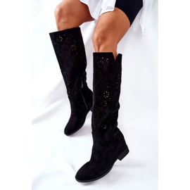 PG1 Botas caladas sobre una cuña negra oculta Lara negro 6
