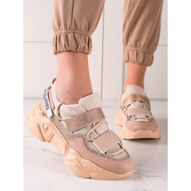 TRENDI Zapatillas Con Velcro Moda beige dorado 3