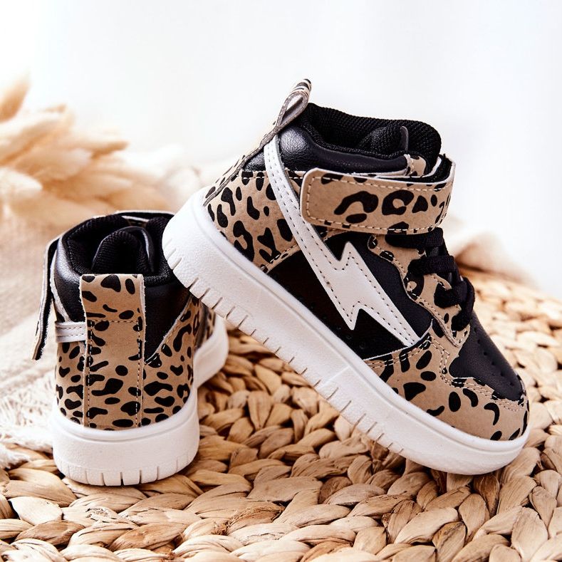 FR1 Zapatillas de deporte altas para niños Bartnie negro y beige blanco marrón 1