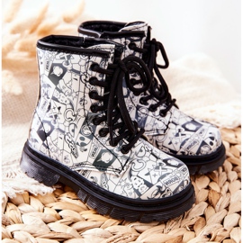 FR1 Botas calientes Dexie blancas y negras para niños con cremallera blanco negro 8