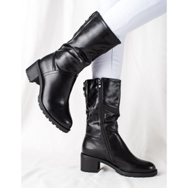 TRENDI Botas cómodas con cuero ecológico negro 3