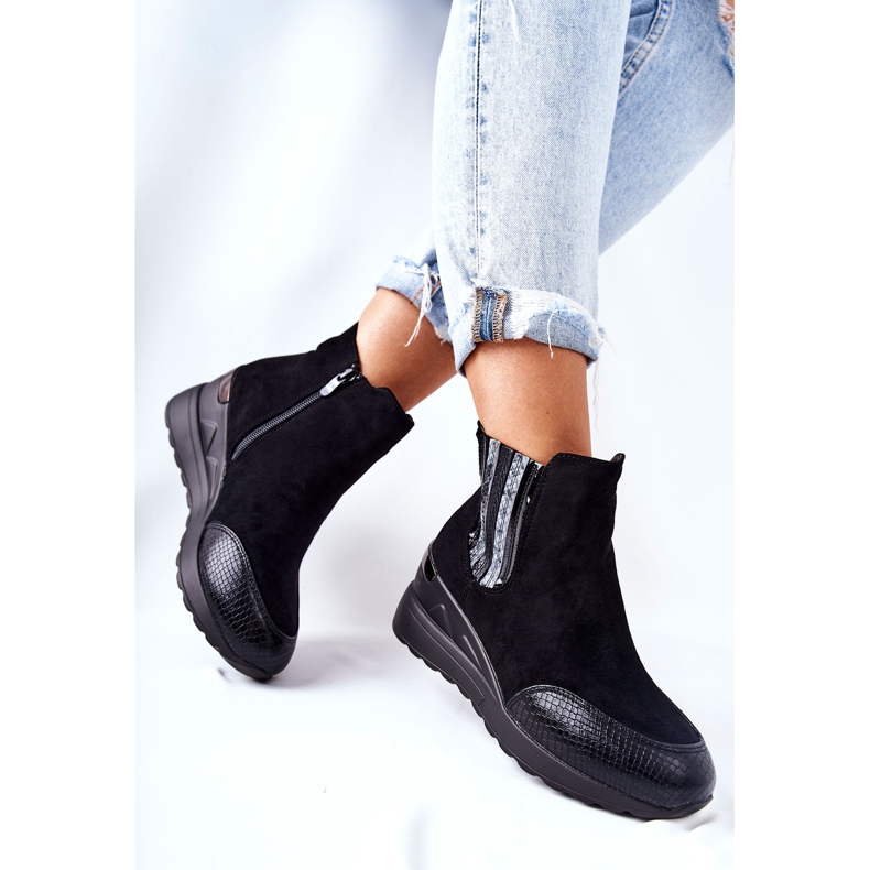 PE1 Botas de cuña de ante negro Manakel 2