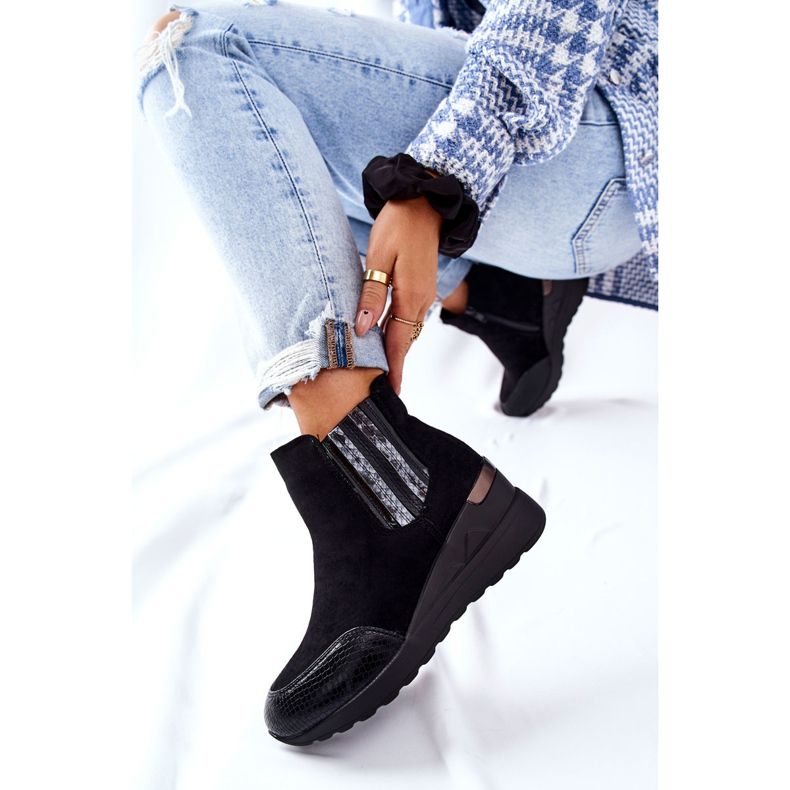 PE1 Botas de cuña de ante negro Manakel 1