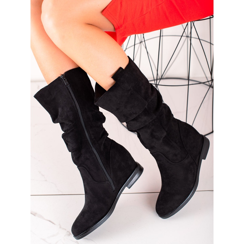 Renda Botas de cuña de ante negro 1