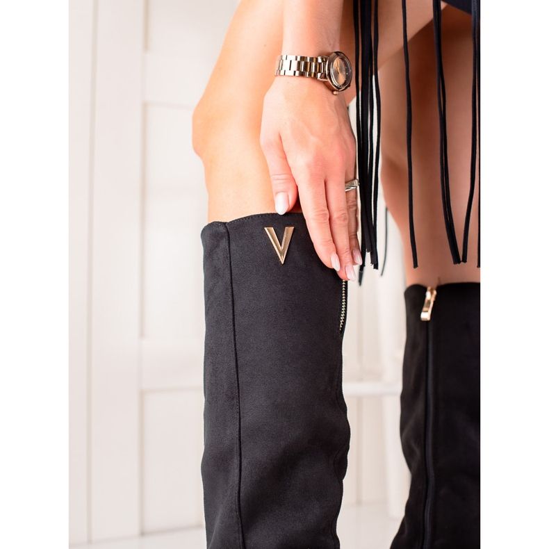 TRENDI Botas de gamuza elegantes negro 1