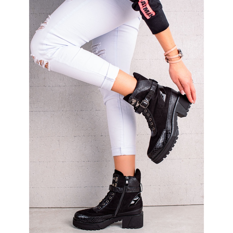 Queen Vivi Trabajadores con cordones con hebilla negro 2