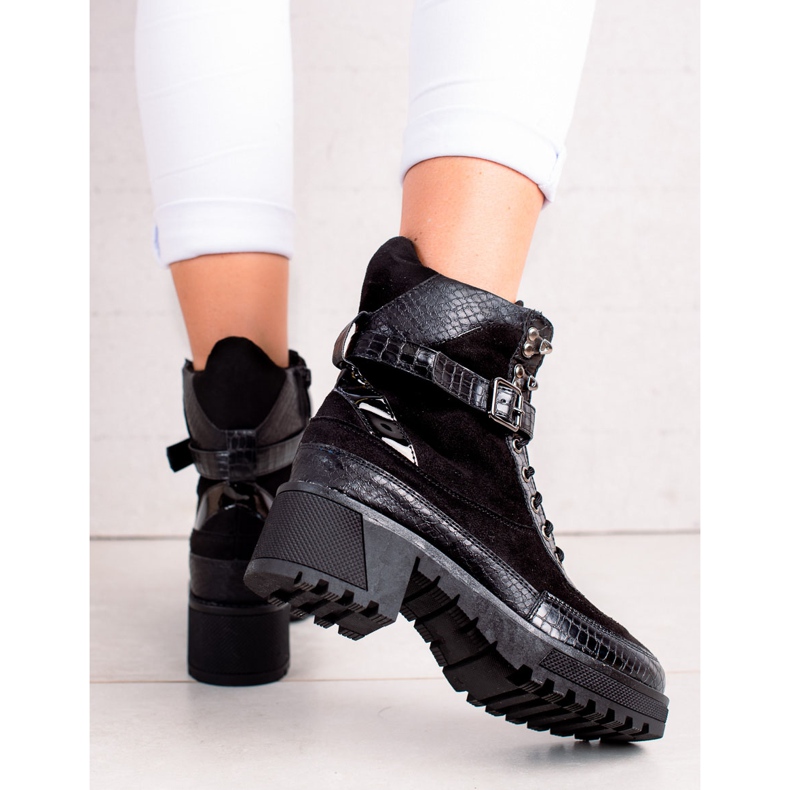 Queen Vivi Trabajadores con cordones con hebilla negro 1