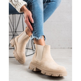 TRENDI Botines Chelsea de ante en la plataforma beige 2