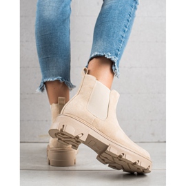TRENDI Botines Chelsea de ante en la plataforma beige 3
