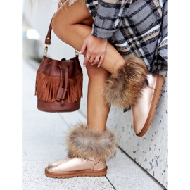 HAN Botas de nieve de cuero para mujer con piel de zorro de nieve champán rosado 13