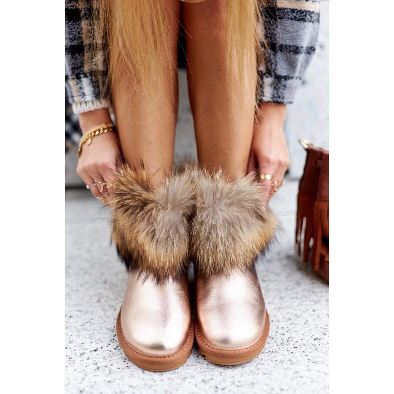 HAN Botas de nieve de cuero para mujer con piel de zorro de nieve champán rosa 2