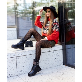 PE1 Botas de Mujer Trabajadoras Con Tachuelas Negras Eveis negro 3