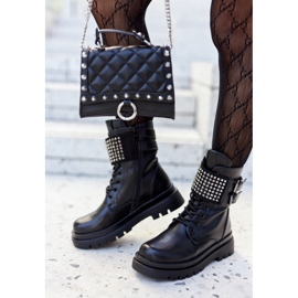 PE1 Botas de Mujer Trabajadoras Con Tachuelas Negras Eveis negro 2