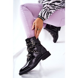 Botas lacadas con tiras loristas negras negro 1